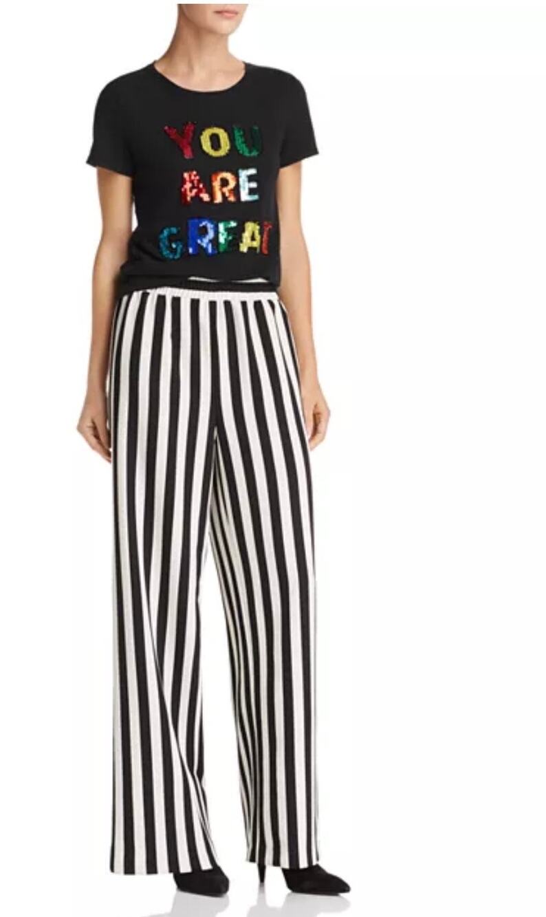 Alice + Olivia Benny Striped Wide-Leg Pants Black & Cream Size Large
